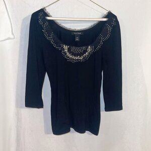 WHBM Black 3/4 length sleeves with decorated/adorned U-neck size XS